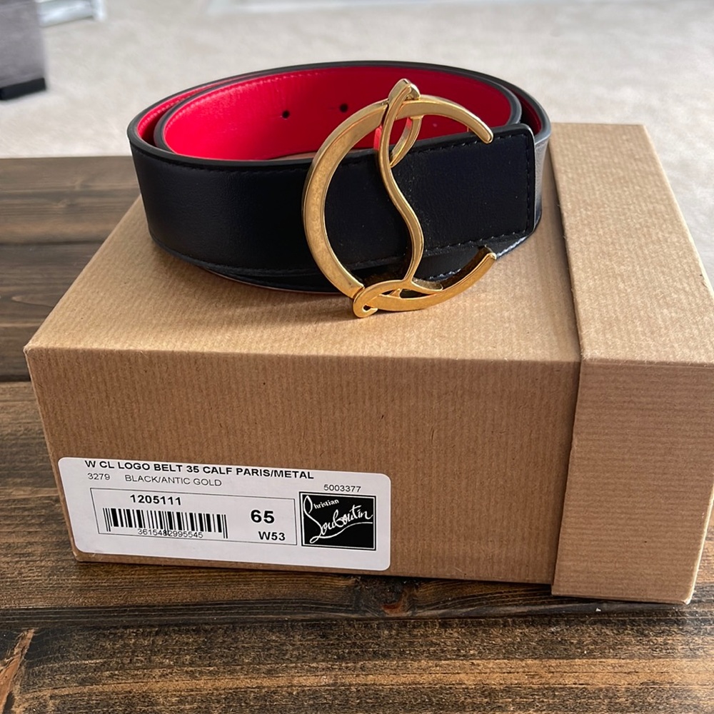 Christain Louboutin Belt. Black logo belt in size 65 or 28inch waste